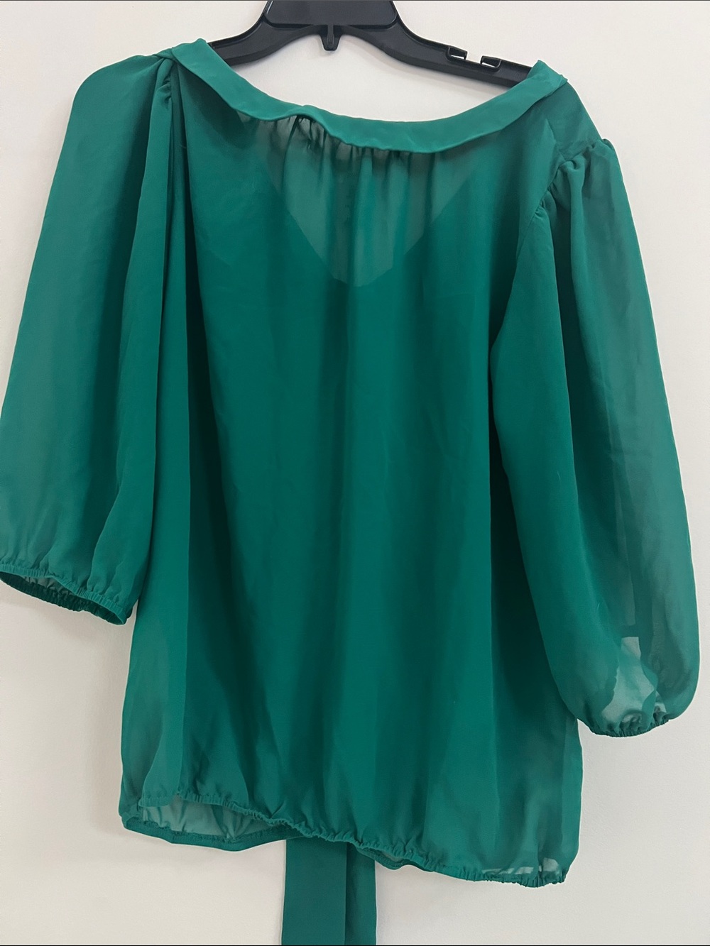 Max Studio Emerald Green Pleated Tie-Neck Blouse - Picture 8 of 8